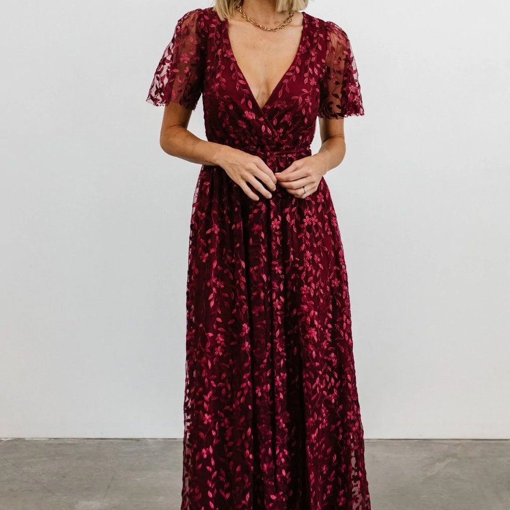 Baltic Born Marseille Embossed Maxi Dress - Mulberry - Small